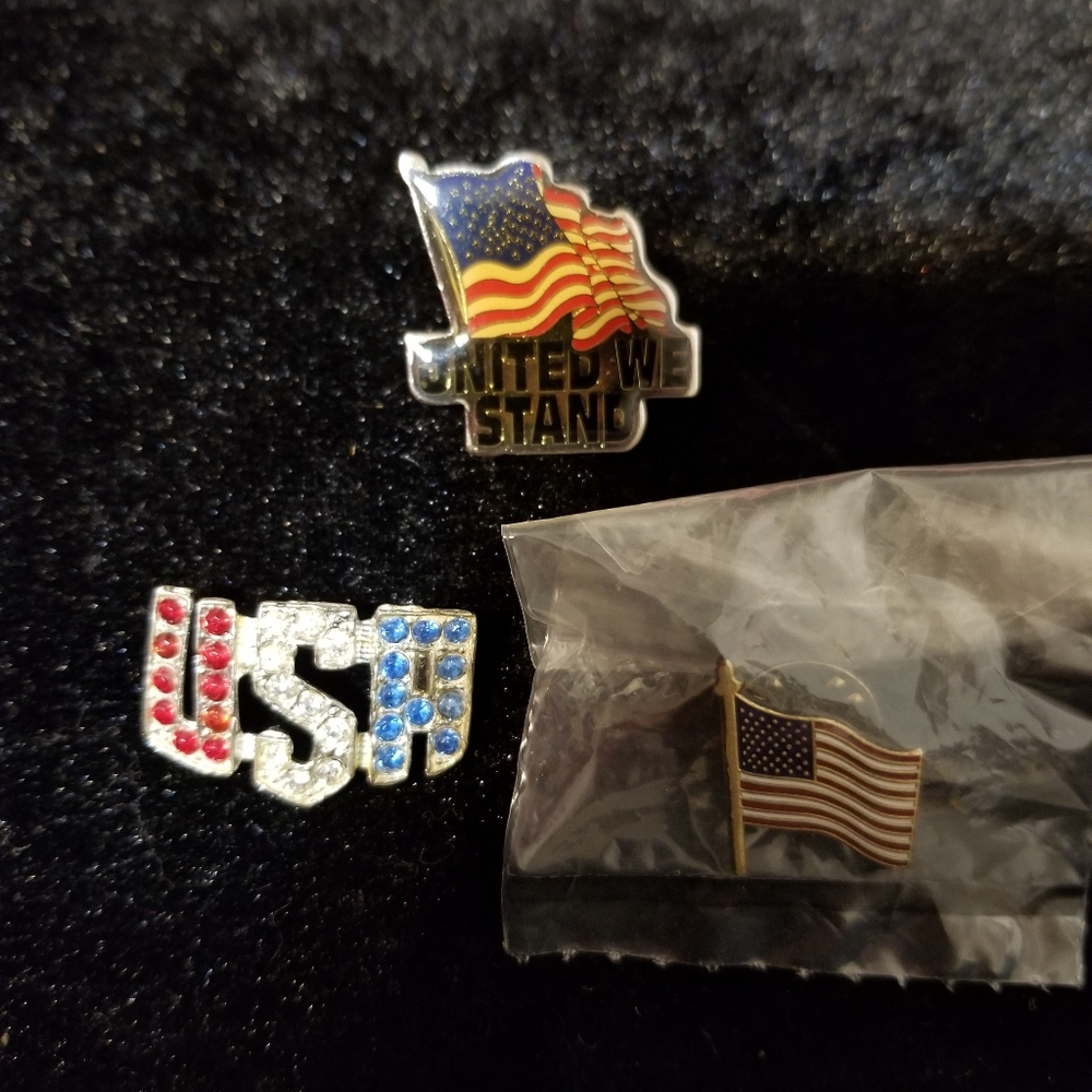 HOGEYE VINTAGE flag pin set of 3 USA pins